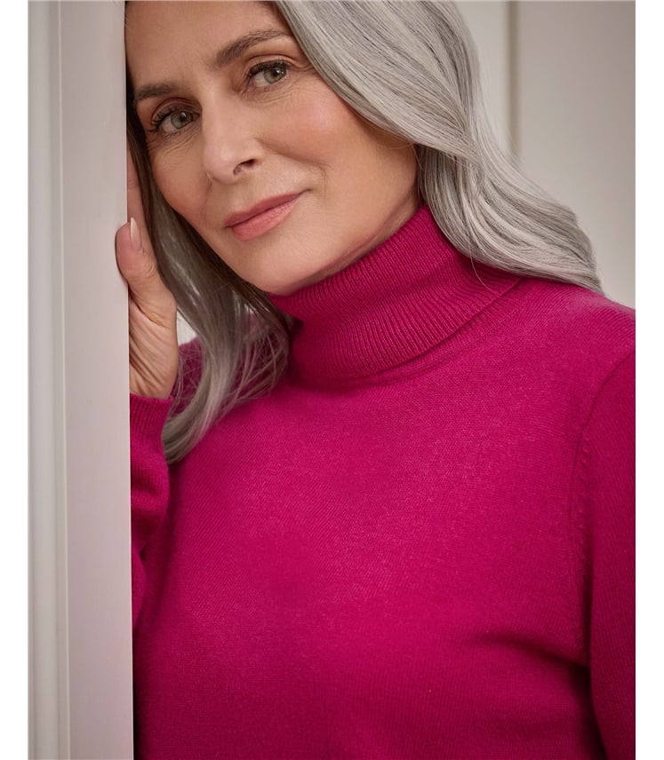 Cashmere and Merino Fitted Polo Neck Knitted Jumper