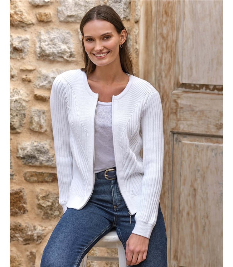 Cotton Rib Zip Cardigan
