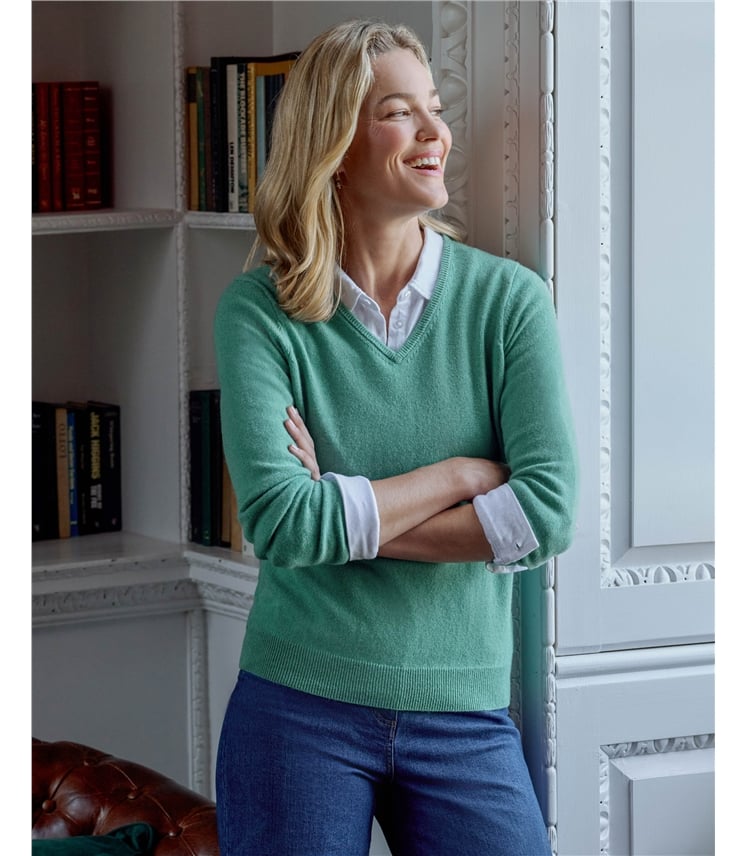 Cashmere & Merino V Neck Knitted Jumper