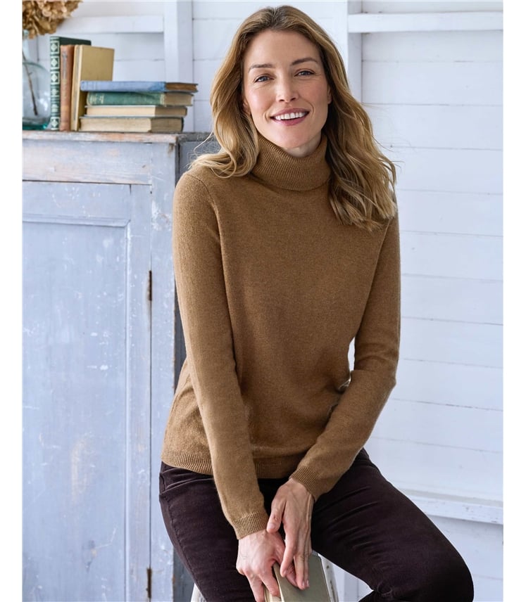 Cashmere and Merino Fitted Polo Neck Knitted Jumper
