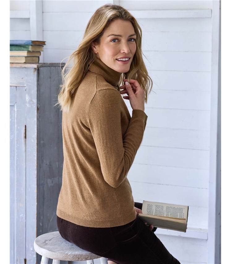 Cashmere and Merino Fitted Polo Neck Knitted Jumper