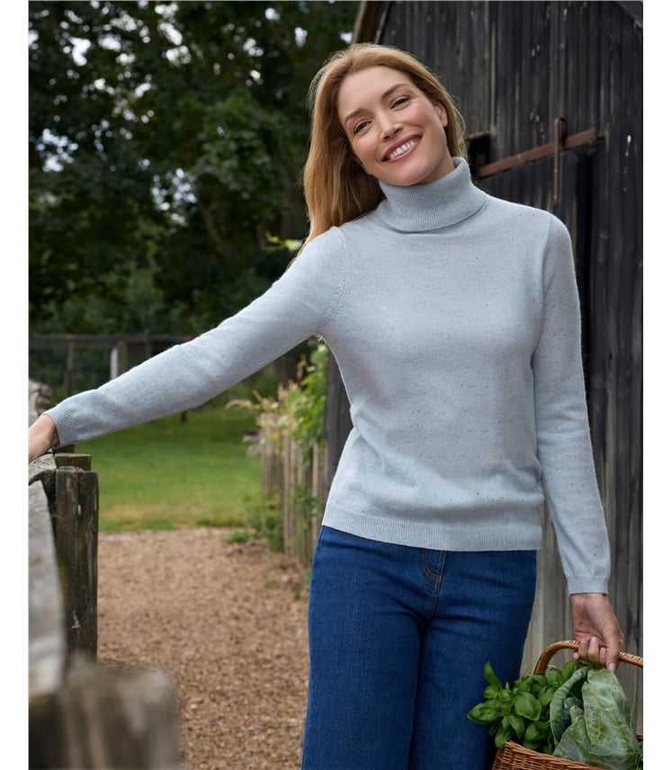 Cashmere and Merino Fitted Polo Neck Knitted Jumper