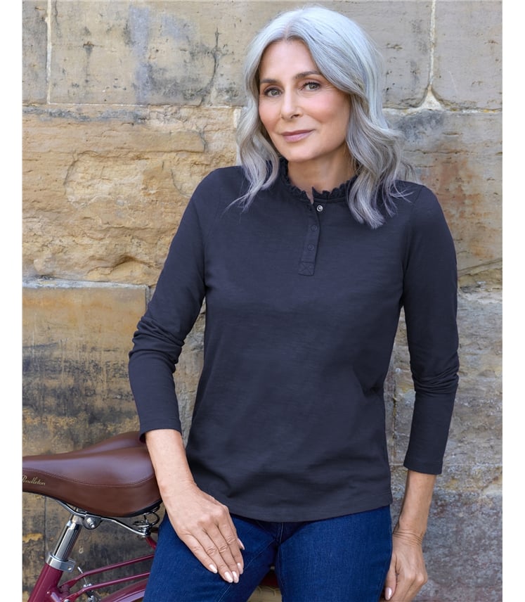 Frill Collar Popper Detail Top