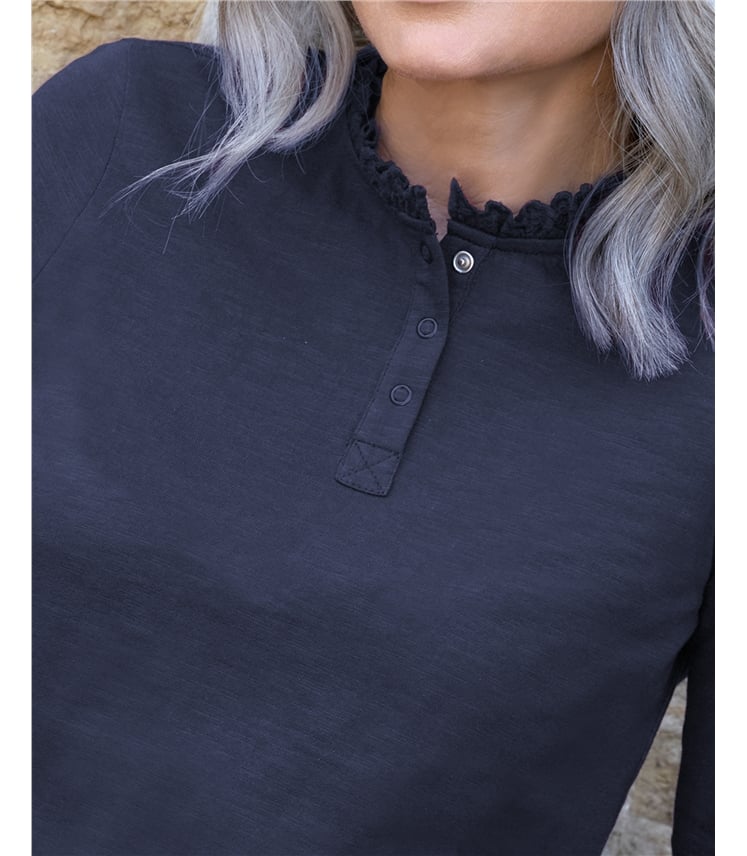 Frill Collar Popper Detail Top