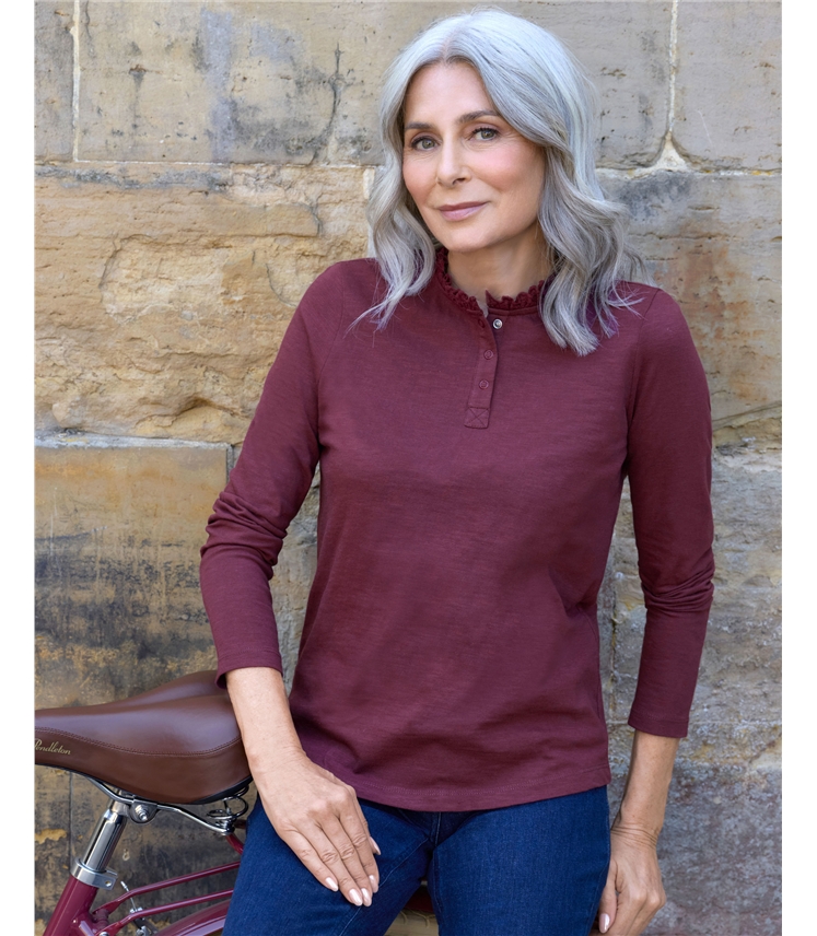 Frill Collar Popper Detail Top