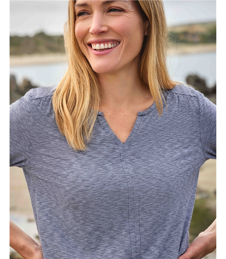 Notch Neck Gathered Detail Top