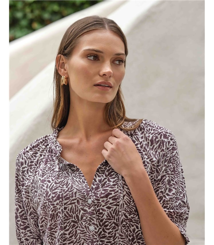 Short Sleeve Tie Frill Neck Blouse