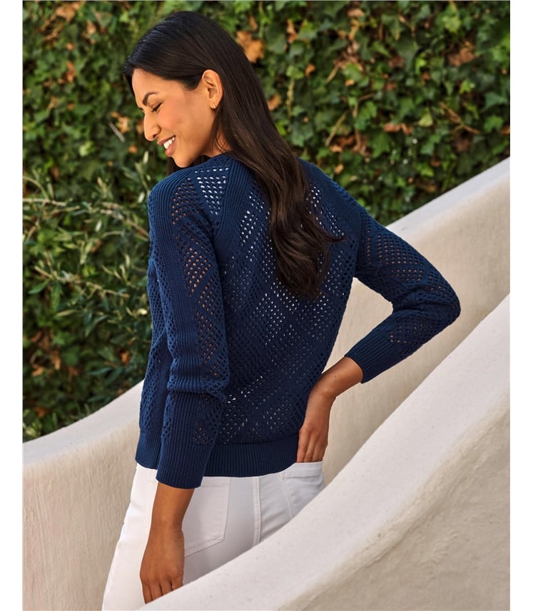 Cotton Mesh Zip Cardigan