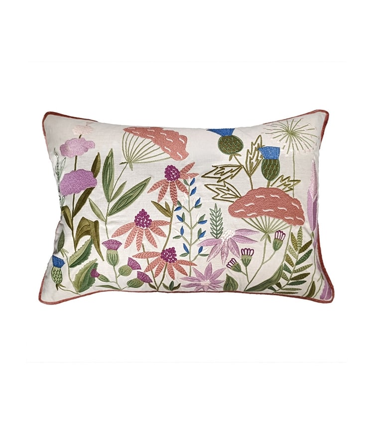 Floral Embroidered Cushion
