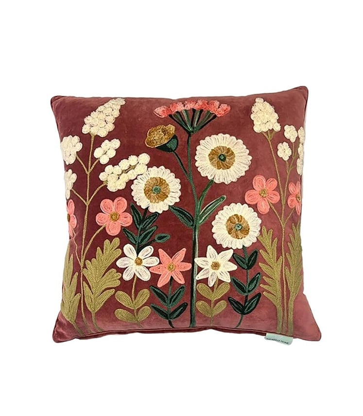 Floral Embroidered Square Cushion