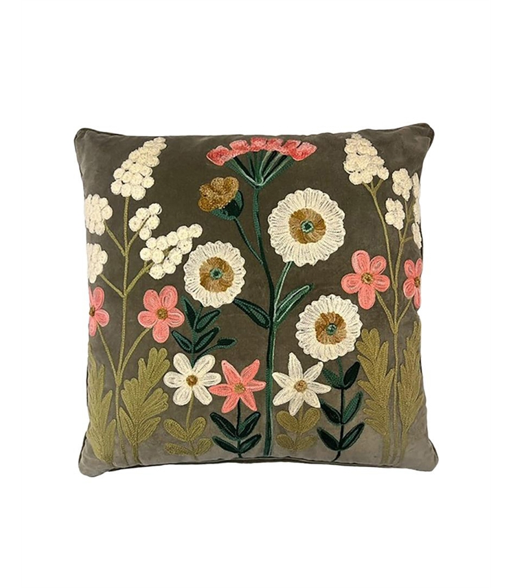 Floral Embroidered Square Cushion
