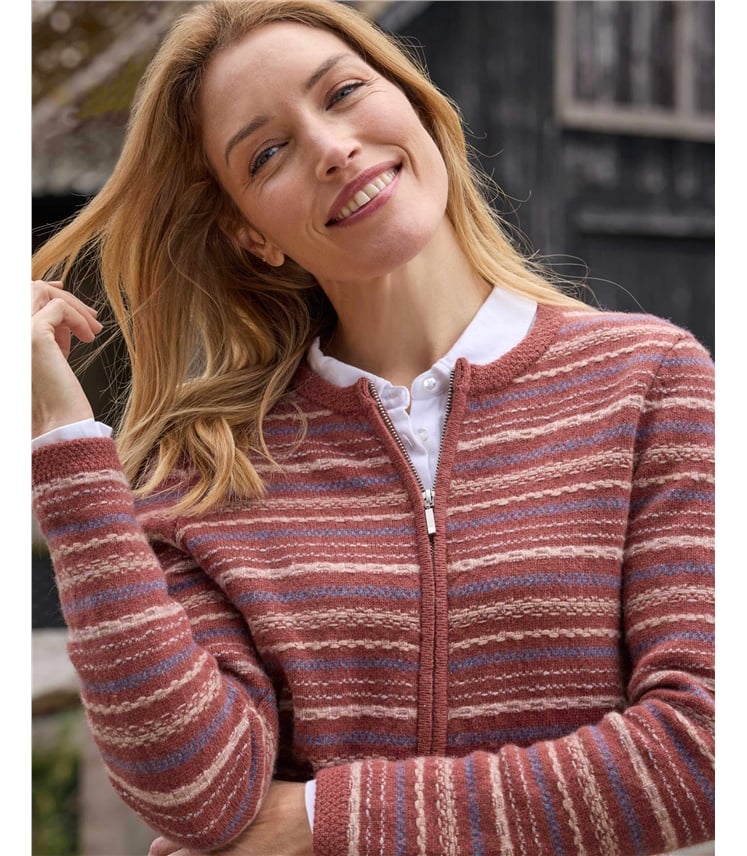 Zip Through Textured Cardigan