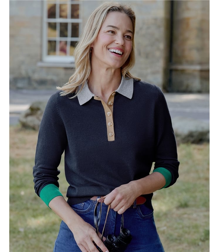 Colour Block Button Polo Jumper