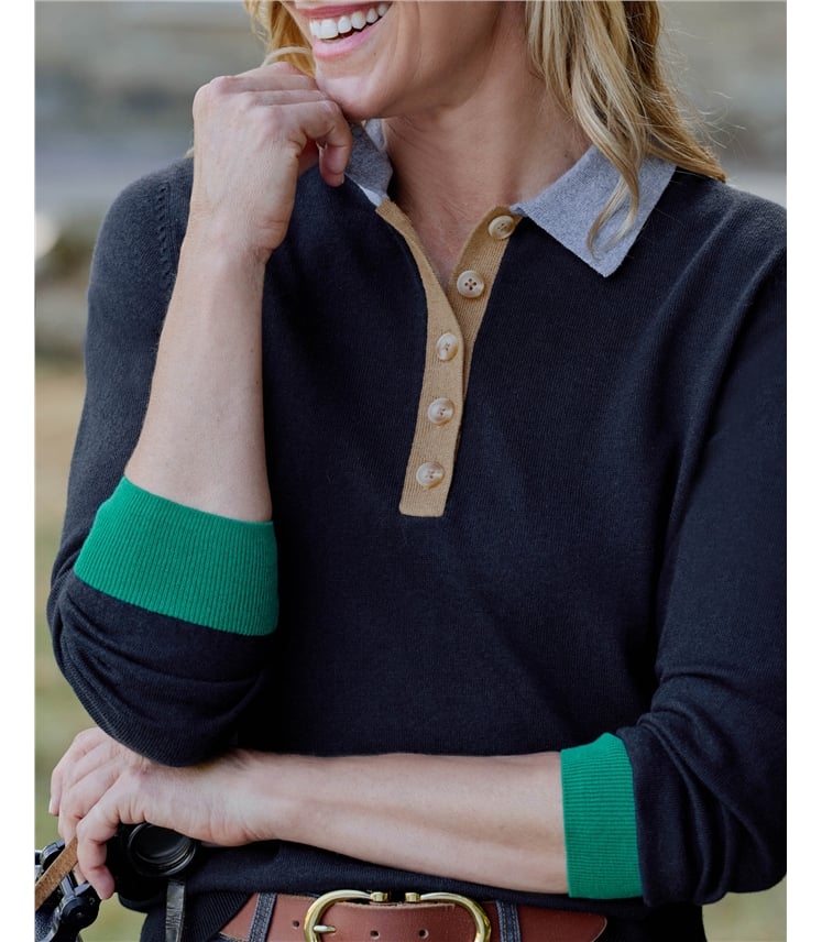 Colour Block Button Polo Jumper