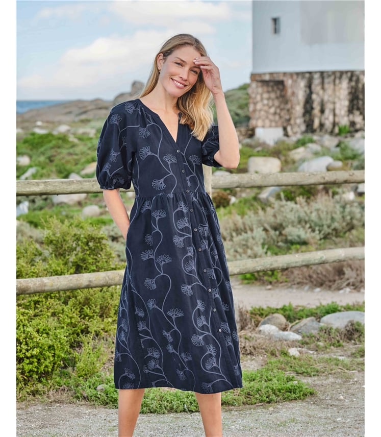 Button Through Cornelli Midi Dress