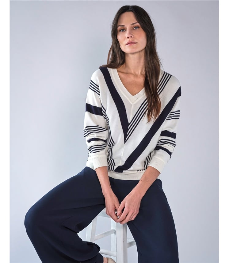 Supima Cotton Stripe Chevron Sweater