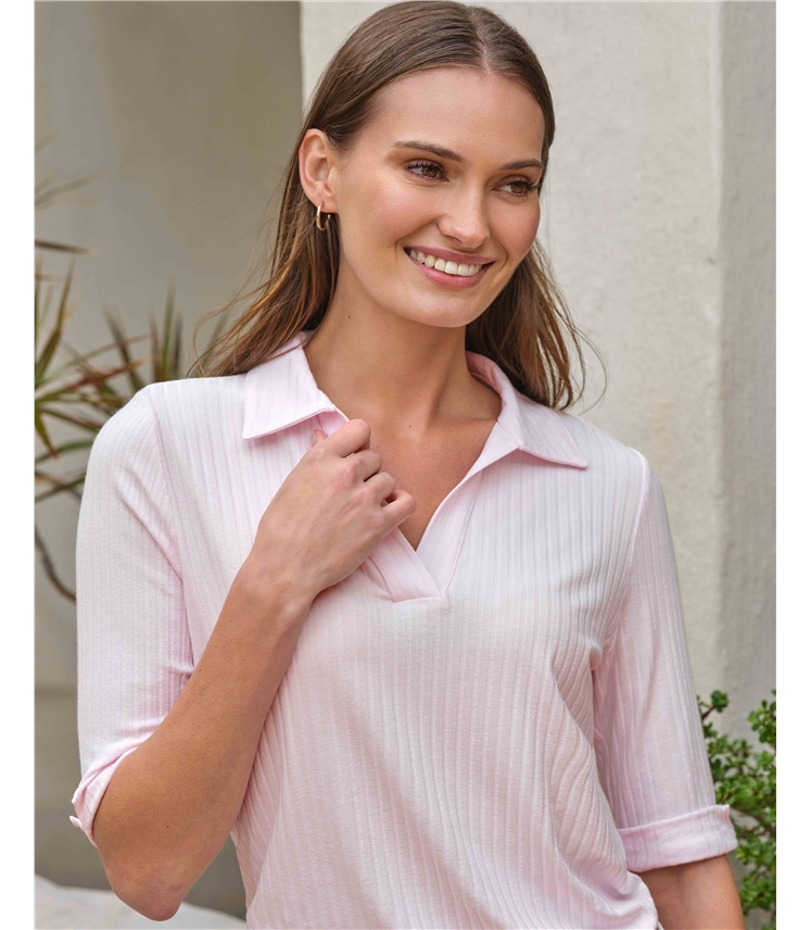 Ribbed Jersey Relaxed Polo Top