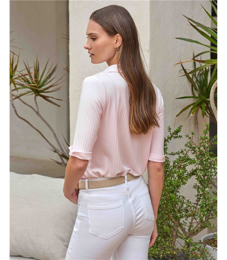 Ribbed Jersey Relaxed Polo Top