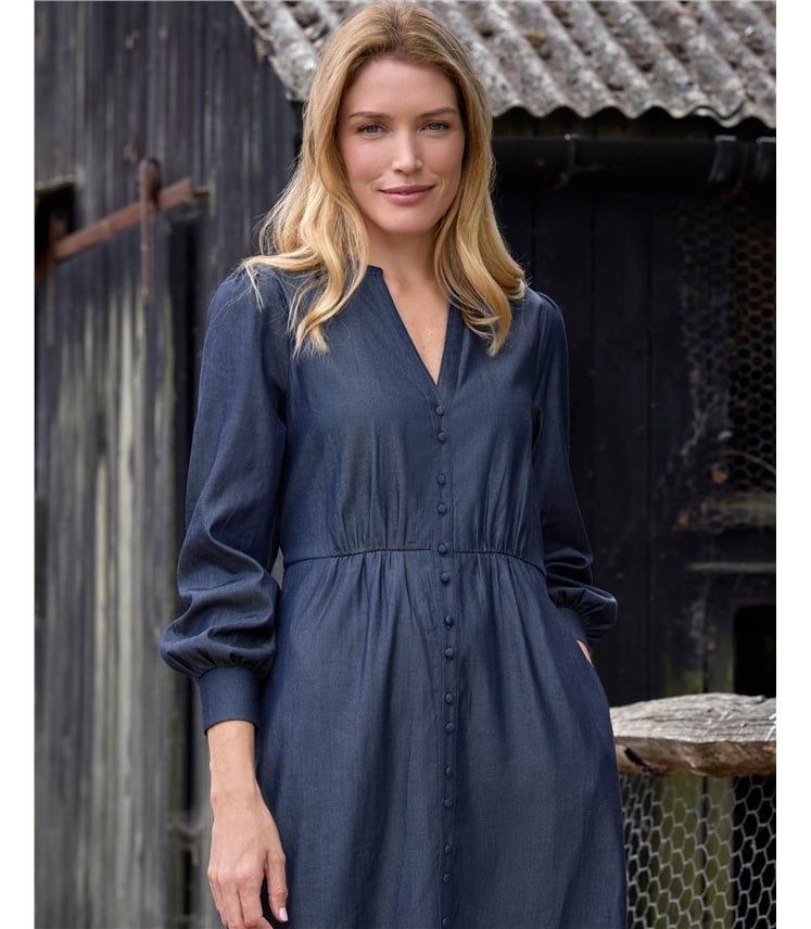 Denim Shirt Dress With Full Sleeve