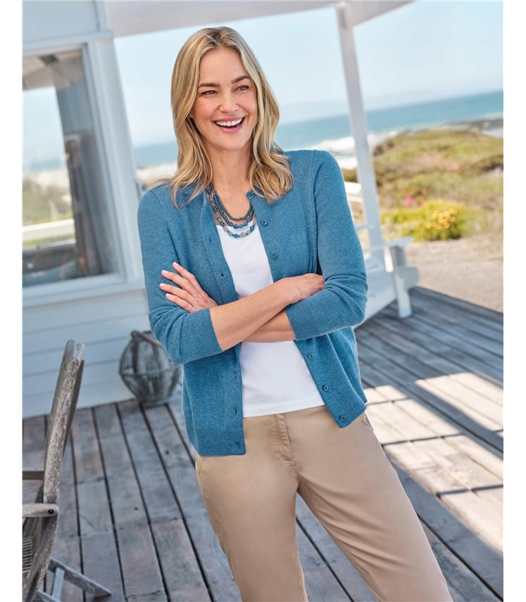 Strickjacke mit Rundhalsausschnitt aus Merino- und Kaschmirwolle für Damen