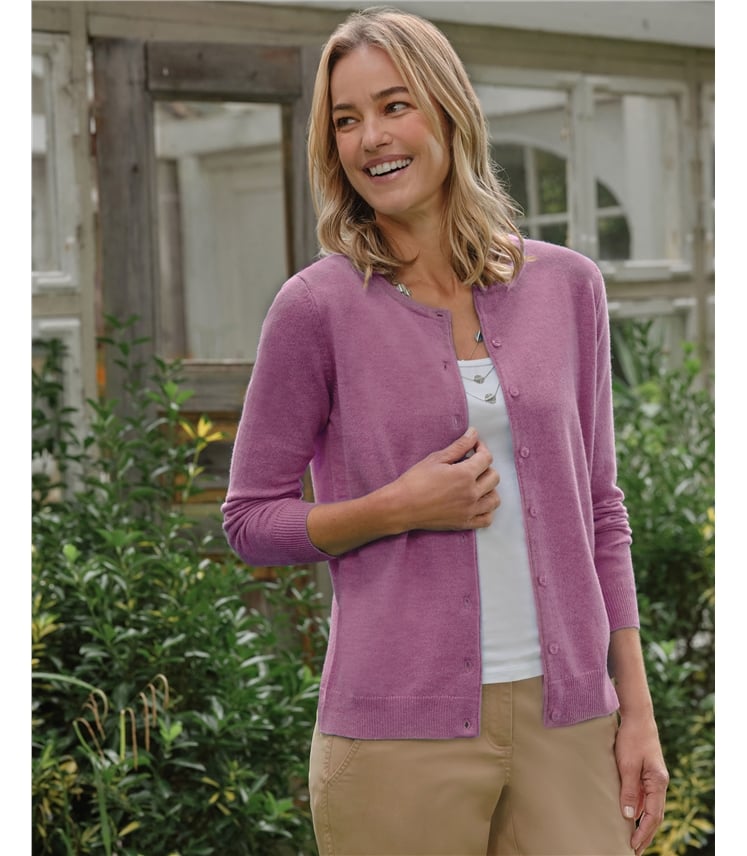 Strickjacke mit Rundhalsausschnitt aus Merino- und Kaschmirwolle für Damen