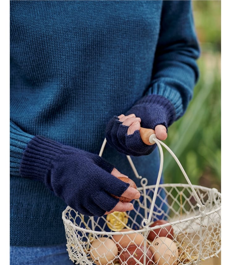 Cornflower mid blue lambswool gloves ladies womens wool woollen winter NEW