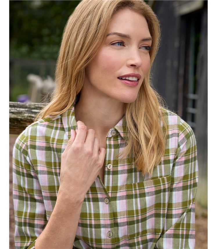 Chemise à carreaux en coton brossé à manches longues