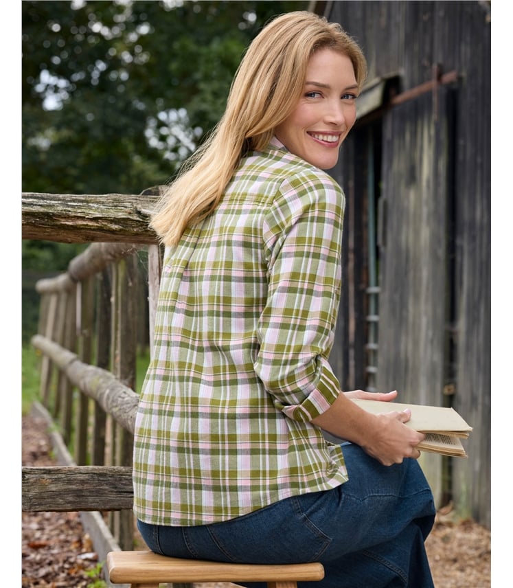 Chemise à carreaux en coton brossé à manches longues