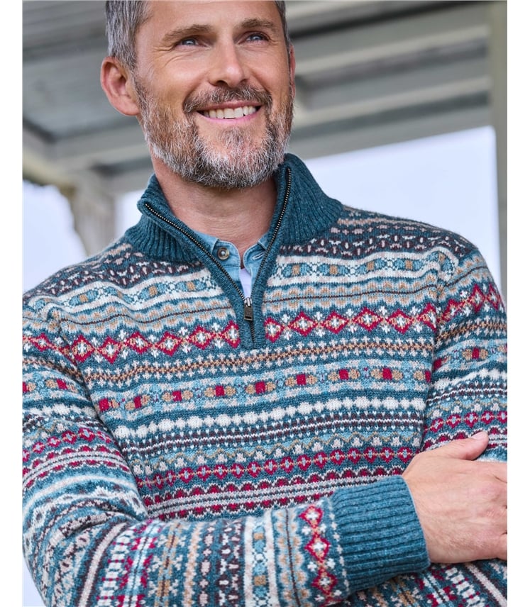 Pullover mit halbem Reißverschluss im Fairisle-Motiv