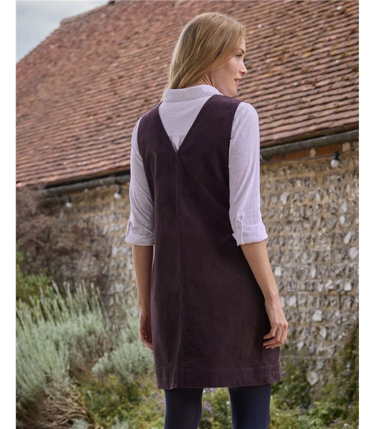 Stretch Cord Scallop Pocket Detail Pinafore Dress