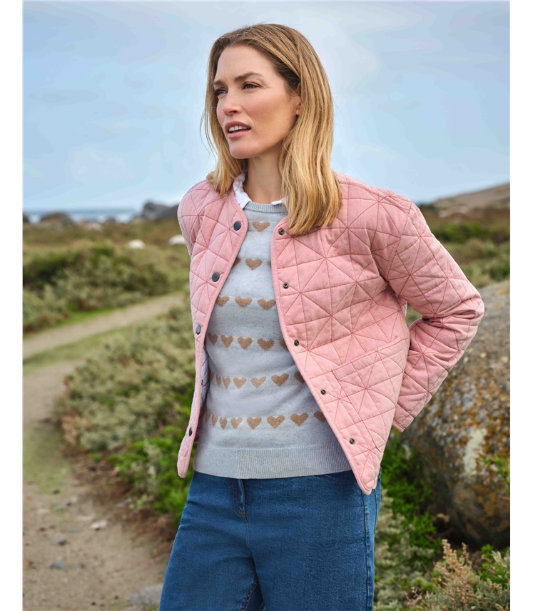 Collarless Quilted Jacket
