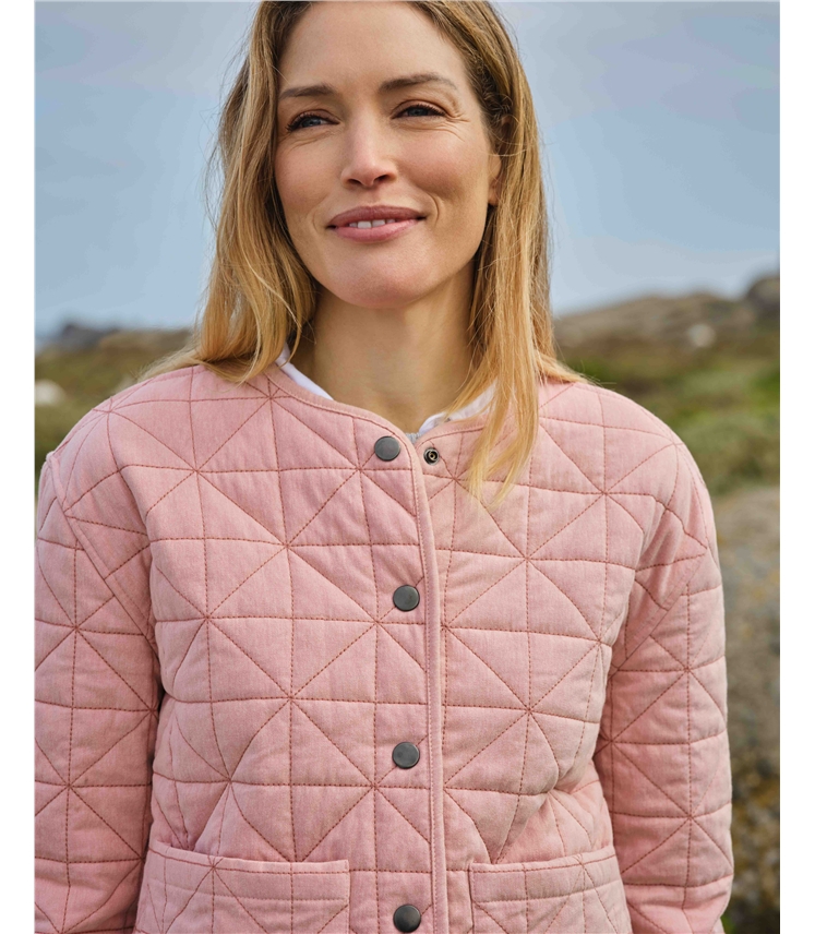 Collarless Quilted Jacket