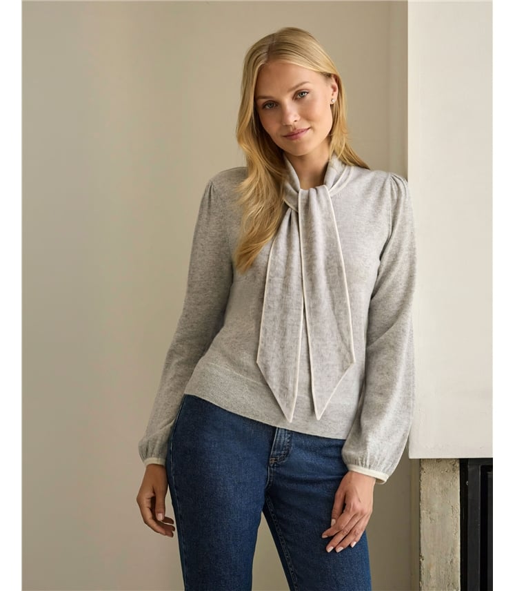 Cashmere Blend Tie Neck Sweater
