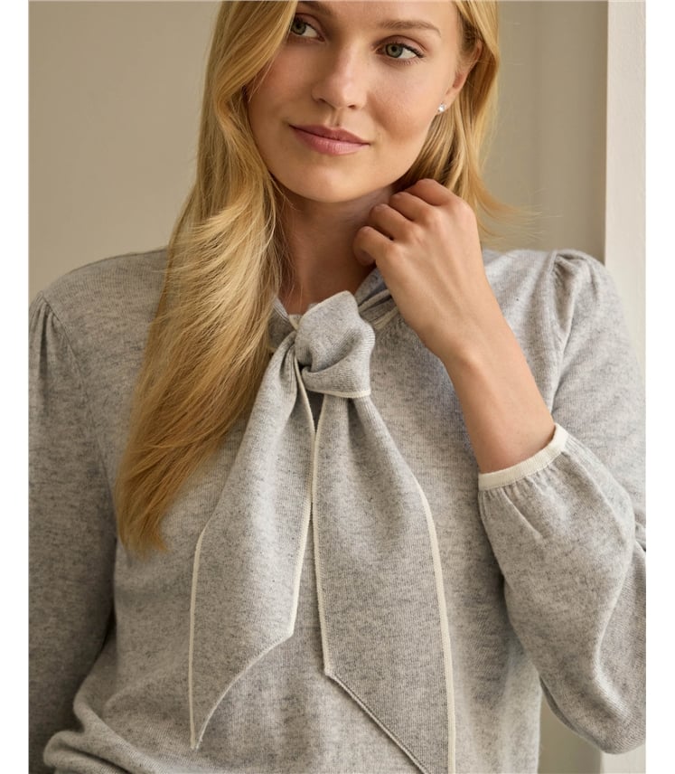 Cashmere Blend Tie Neck Sweater