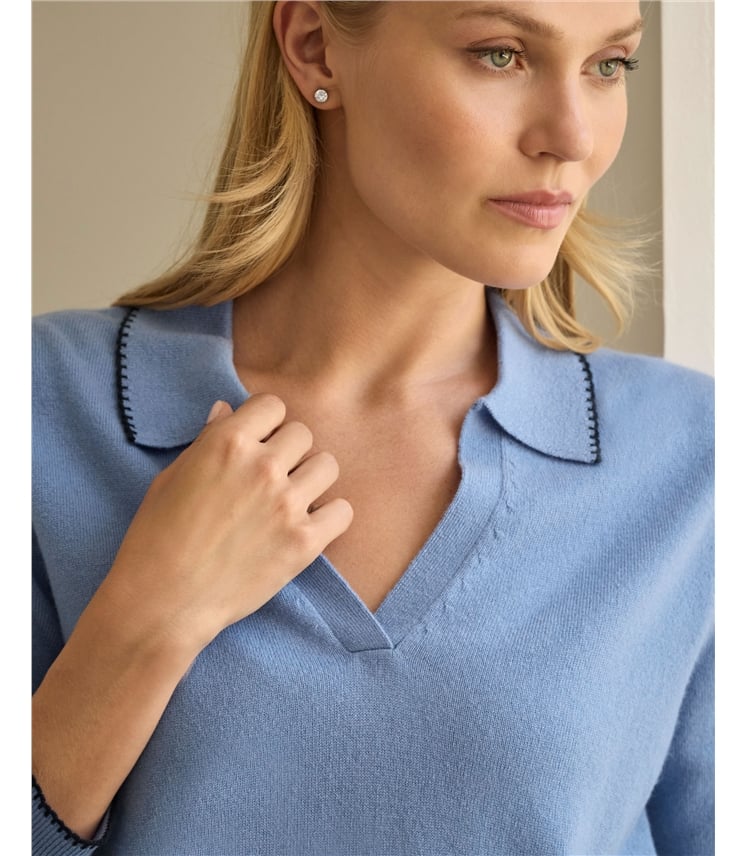 Blanket Stitch Polo Sweater