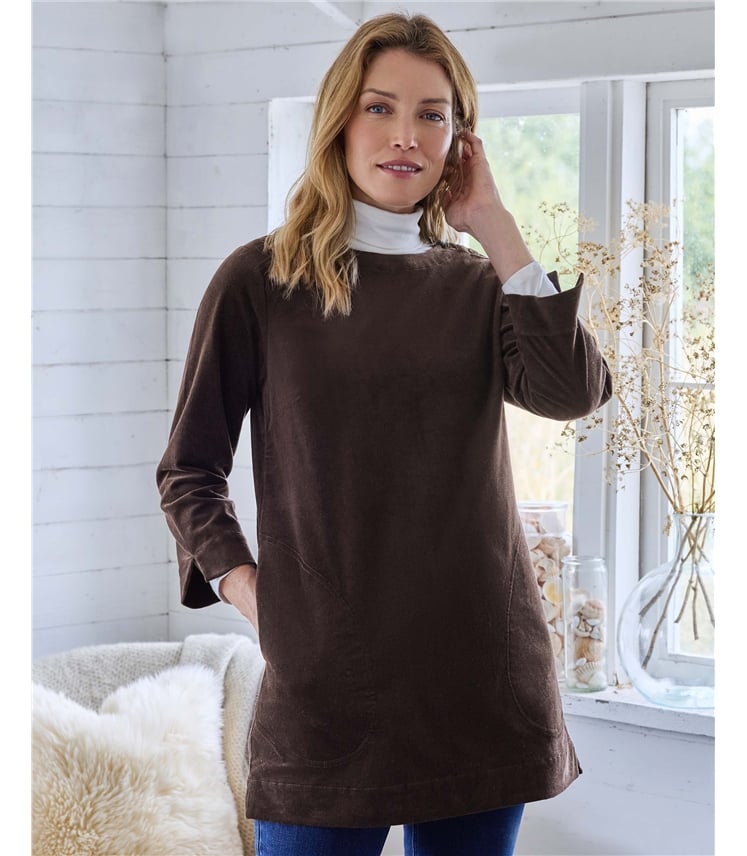 Boat Neck Button Detail Cord Tunic