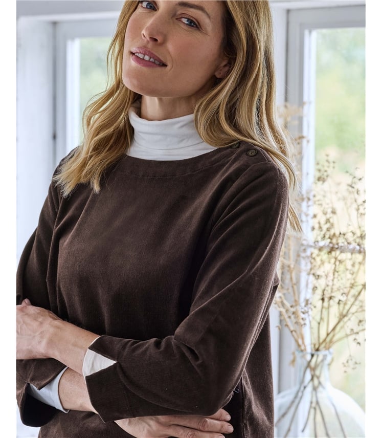 Boat Neck Button Detail Cord Tunic