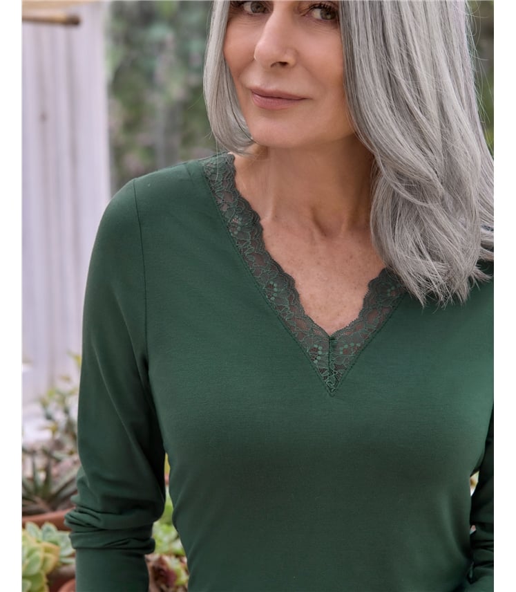 Lace V Neck Long Sleeve Top