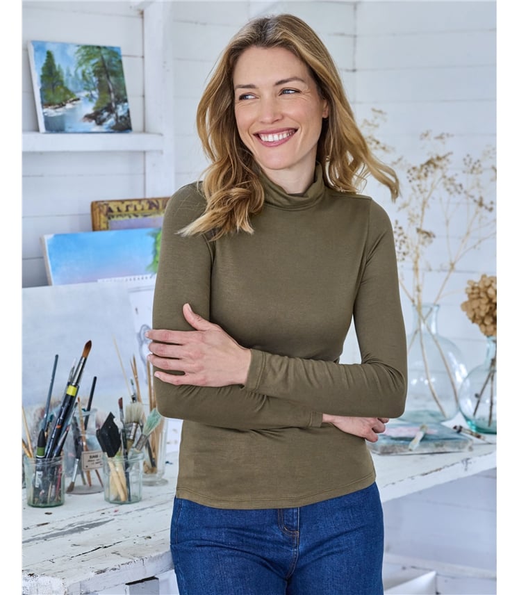 Jersey Slim Polo Neck Top