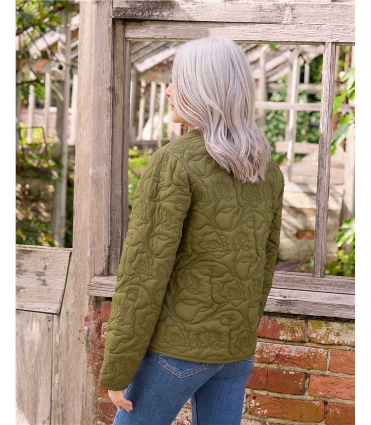 Floral Collarless Quilted Jacket