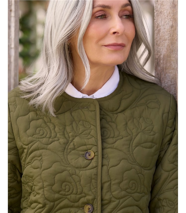 Floral Collarless Quilted Jacket