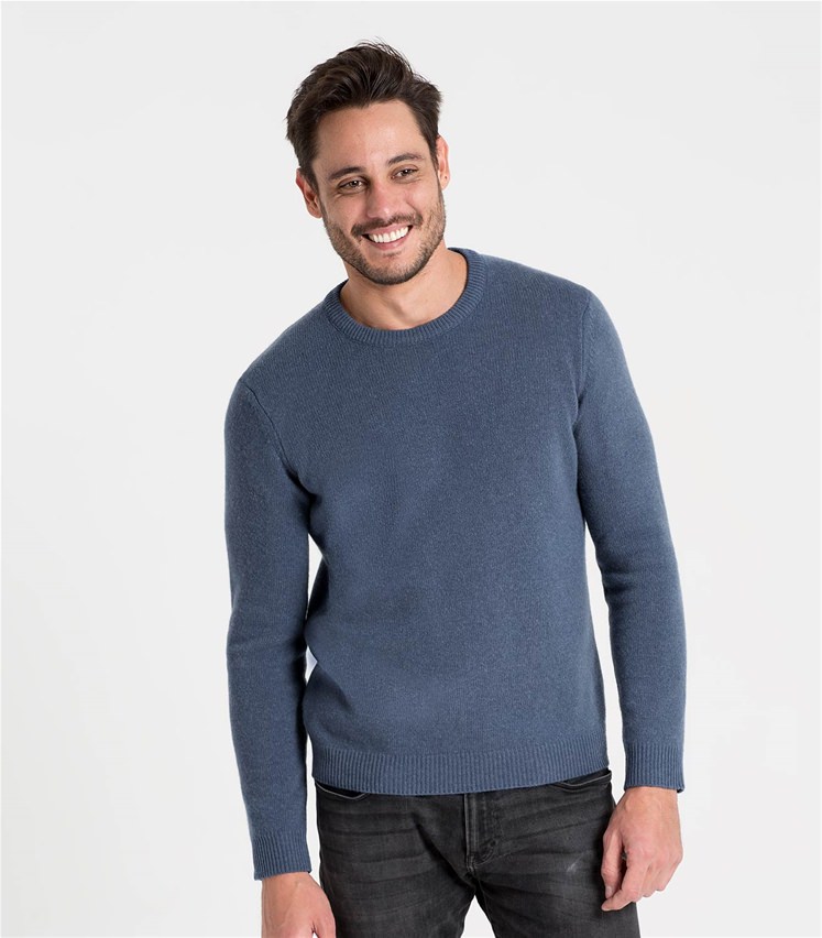 Kingfisher Blue Pure Lambswool | Mens Lambswool Crew Neck Sweater
