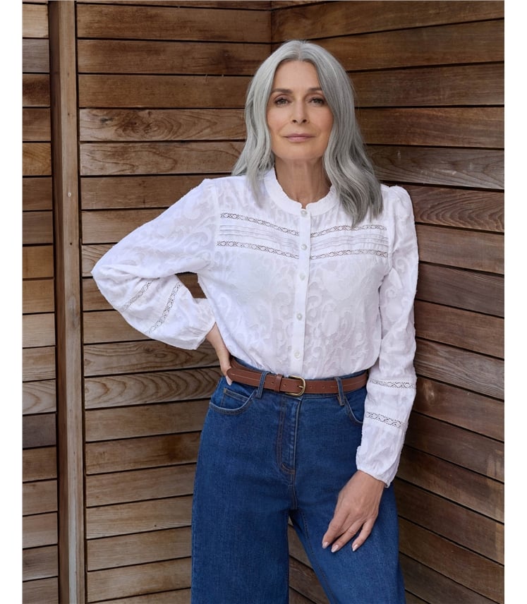 Jacquard Lace Insert Blouse