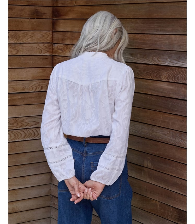 Jacquard Lace Insert Blouse