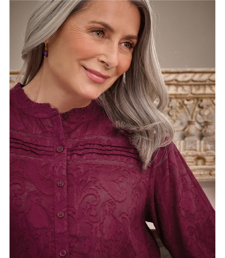 Jacquard Lace Insert Blouse