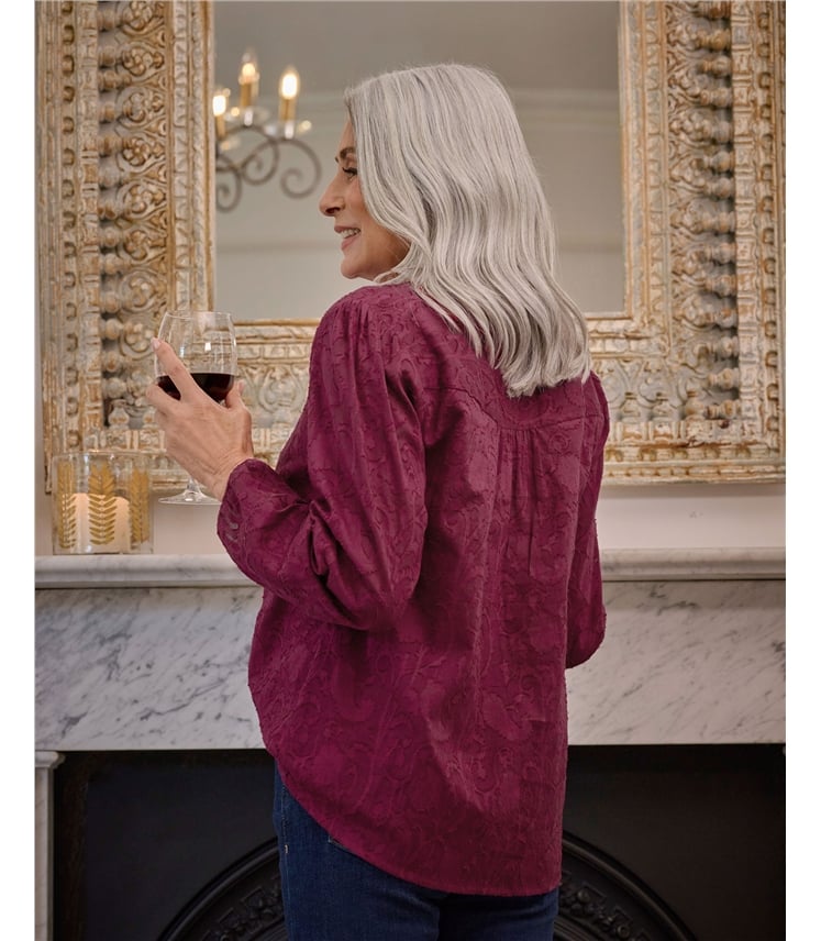 Jacquard Lace Insert Blouse