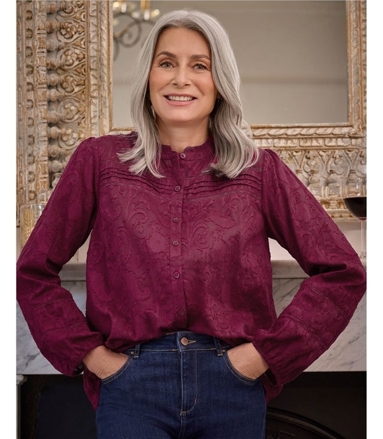 Jacquard Lace Insert Blouse