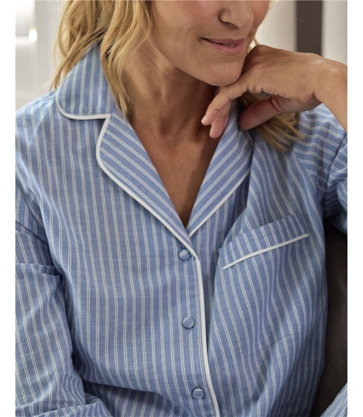 Woven Revere Collar Long Sleeve PJ Top