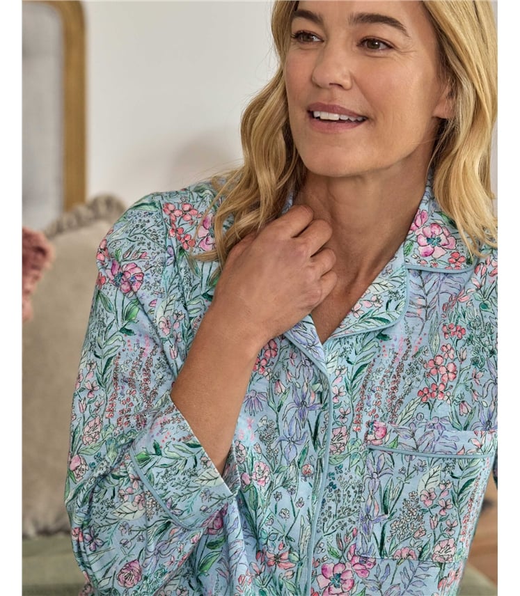 Jersey Revere Collar Long Sleeve PJ Top