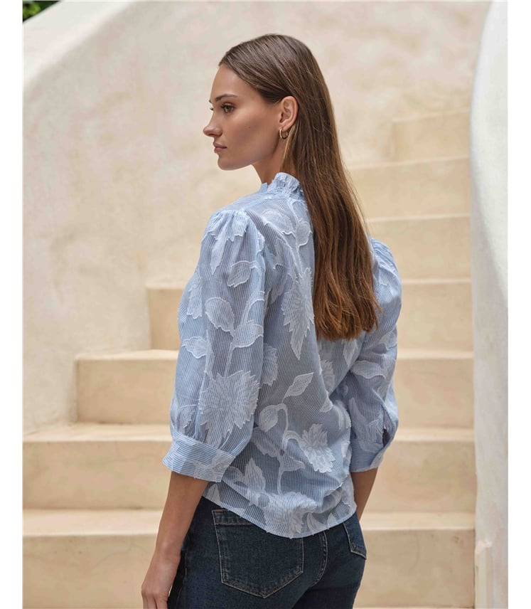Floral Textured Half Sleeve Blouse